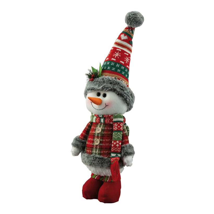 Schneemann, 59x20x15cm aus Kunststoff/Stoff, stehend, Mütze biegsam
