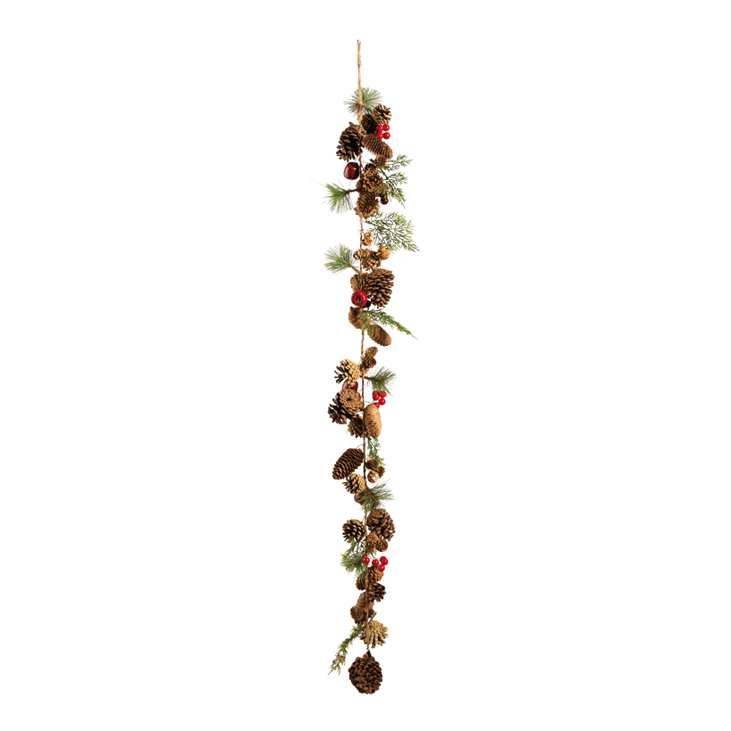 Girlande, 130cm aus Kunststoff/Naturmaterial/Styropor, dekoriert mit Zapfen, Beerenäpfel
