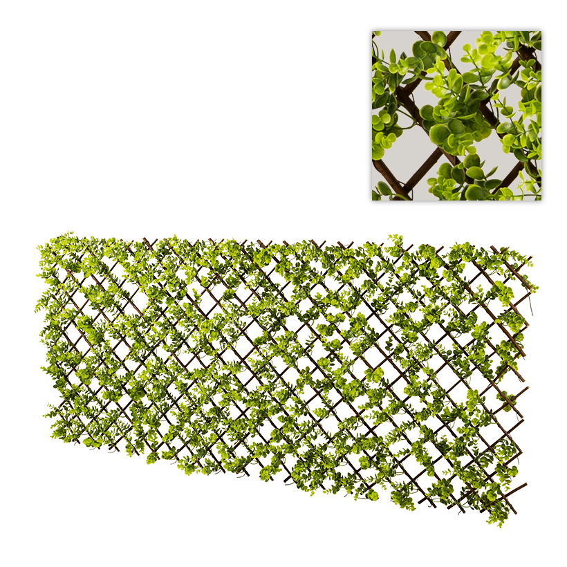 Zaun mit Buchsbaum, 90x180cm Masche: 7x7cm aus Weidenholz/Kunststoff, ausziehbar