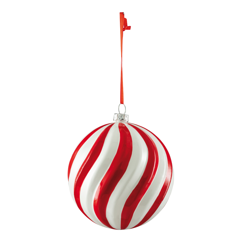 Ornament, Kugel, Ø 10cm  aus Kunststoff, wellenförmig, mit Hänger