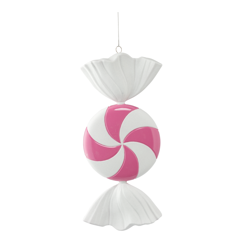 Bonbon, 45cm ø 20cm aus Kunststoff, rund, beglittert, mit Hänger
