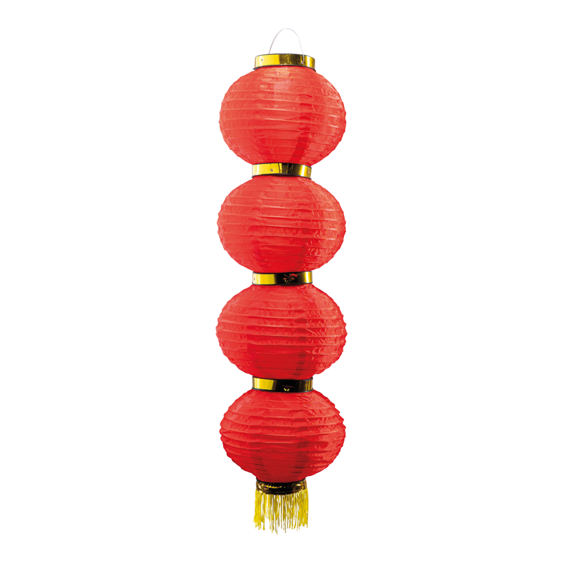 Chinesische Laterne, 80cm Ø 22cm 4-fach, aus Kunstseide, mit Quasten, zum Hängen Chinesische Laterne, 80cm Ø 22cm 4-fach, aus Kunstseide, mit Quasten, zum Hängen