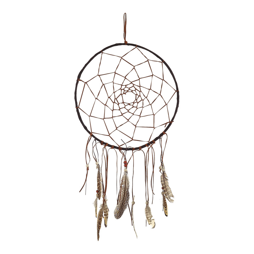 # Traumfänger Ø 55 cm Federn/Holzperlen, Ledergeflecht # Traumfänger Ø 55 cm Federn/Holzperlen, Ledergeflecht
