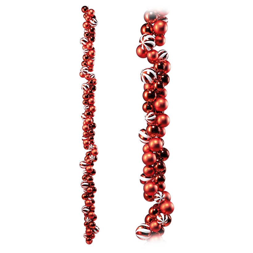 Guirlande de boules de Noël, 170cm Ø 4cm, 5cm und 6cm en plastique, 120 boules mates et brillantes