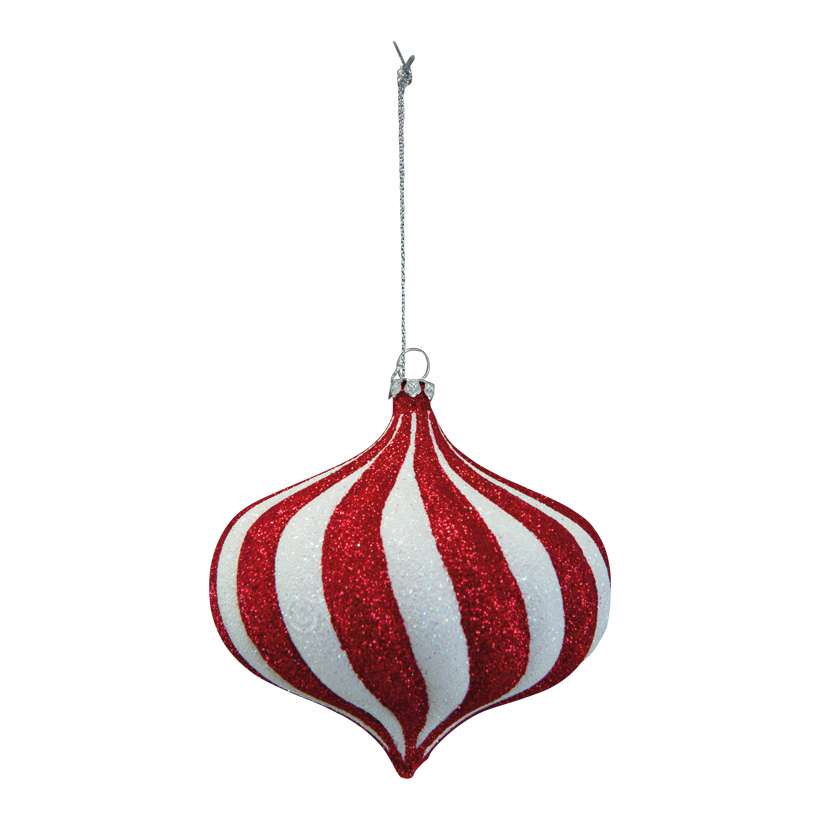 Ornament, Ø 10cm aus Kunststoff, zwiebelförmig, beglittert, mit Hänger Ornament, Ø 10cm aus Kunststoff, zwiebelförmig, beglittert, mit Hänger