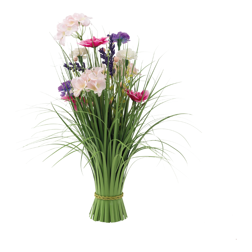 Grasbündel mit Frühlingsblüten, 50x30cm Fuß: ø 8cm aus Kunststoff/Kunstseide