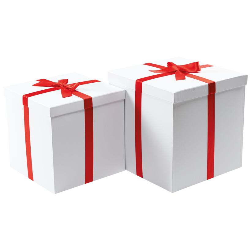 Boîtes cadeaux, carrées, 35x35x35cm und 40x40x40cm 2pcs/set, en carton, avec ruban en polyester, emboîtables, couvercle amovible