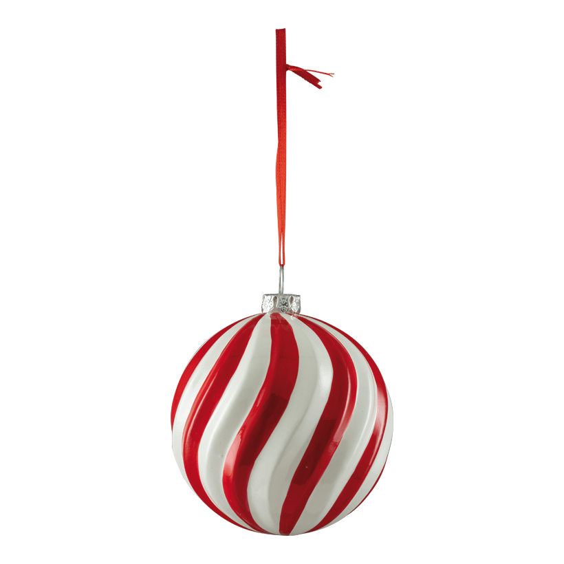 Ornament, Kugel, Ø 8cm  aus Kunststoff, wellenförmig, mit Hänger