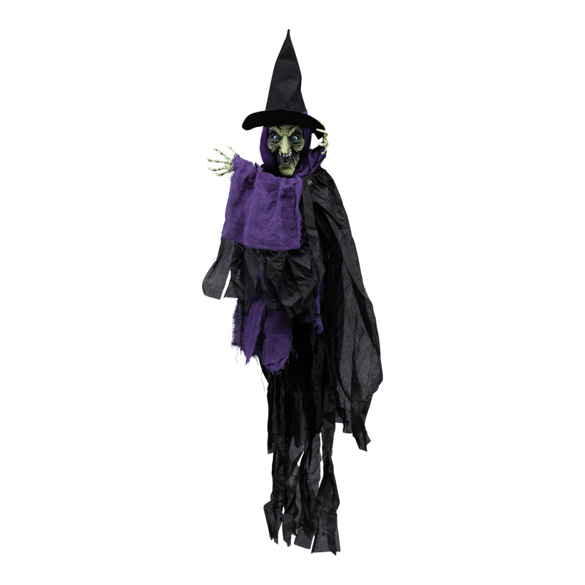 Hexenfigur, 146x65cm aus Kunststoff/Textil, bewegliche Arme, 3x LR44 Batterien erforderlich