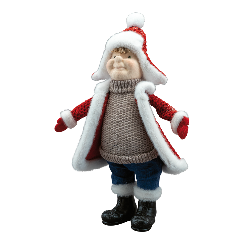 Junge mit Mantel, 45x24x16cm aus Styropor/Stoff, Arme biegsam