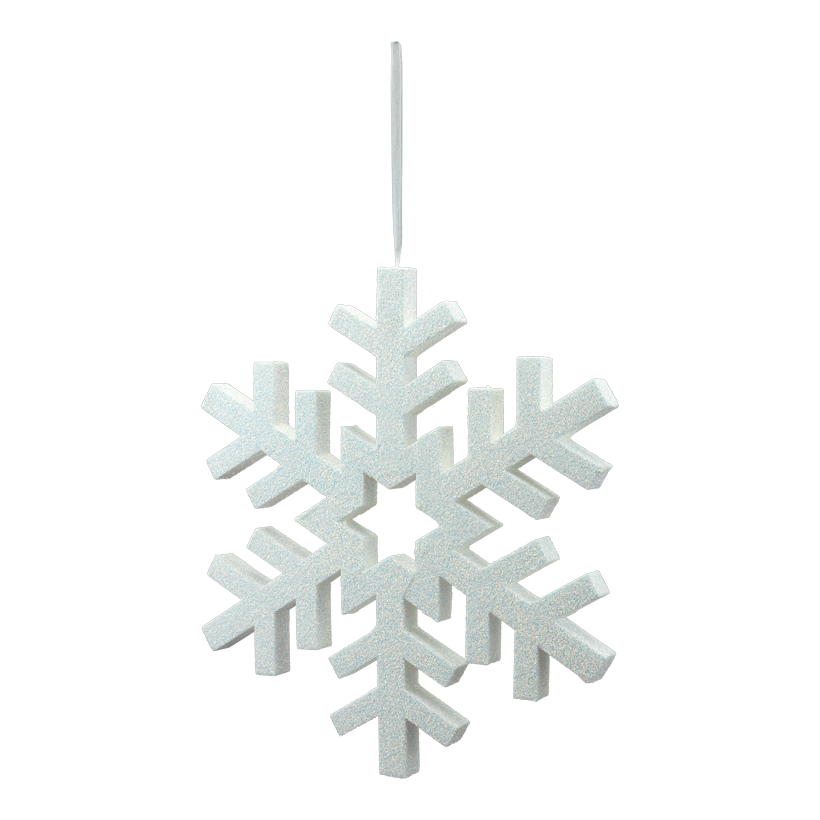 Schneeflocke, 50x50x3cm aus Styropor, mit Hänger, beglittert