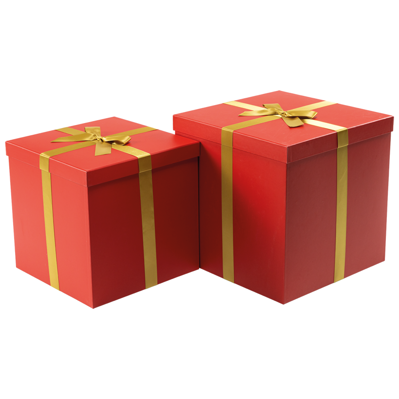 Boîtes cadeaux, carrées, 35x35x35cm und 40x40x40cm 2pcs/set, en carton, avec ruban en polyester, emboîtables, couvercle amovible