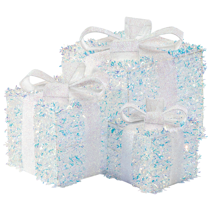 Paquets cadeaux, 17x15x15, 25x20x20, 29x25x25cm 3 pcs/set, en lametta et métal, emboîtables