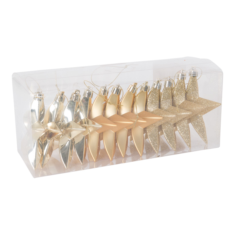 Weihnachtssterne, ø 10cm 12 Stk., aus Kunststoff, im Blister, mit Hänger