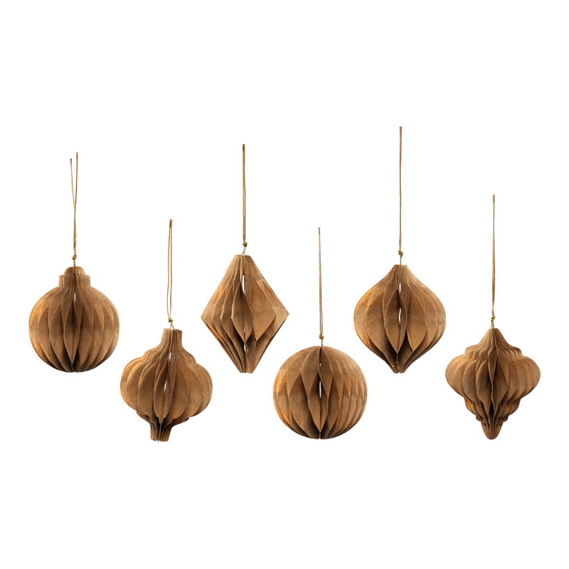 Ornamente, 8cm 0 im 6-er Set, aus Pappe, mit Hänger