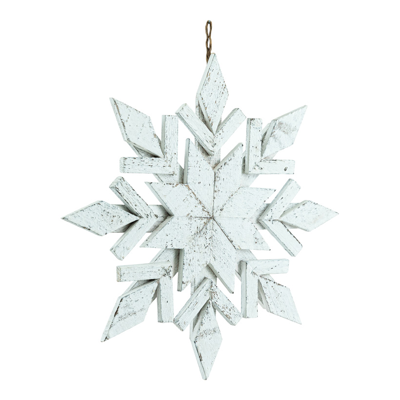 Schneeflocke, ø 40cm aus Holz, mit Jute Hänger