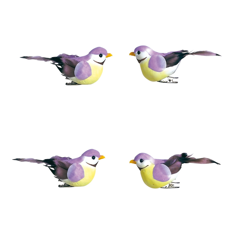 # Vögel 9,5x3,5 x4,5 cm Schaum/Federn, 4 Stk./Satz # Vögel 9,5x3,5 x4,5 cm Schaum/Federn, 4 Stk./Satz