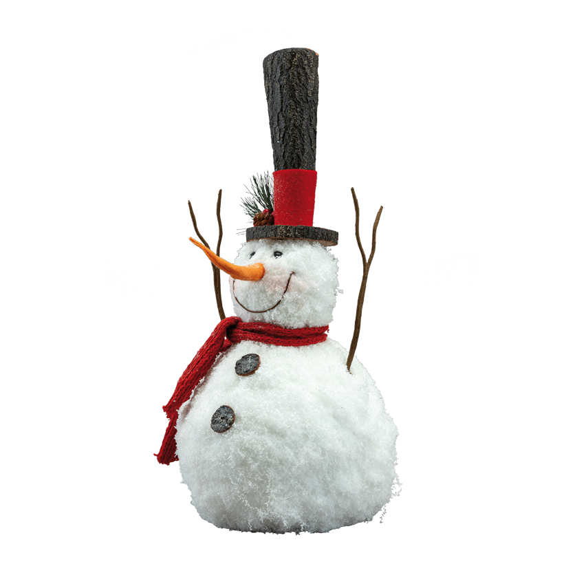 Schneemann, 54x48x30cm aus Styropor/Stoff, Arme biegsam, Schal abnehmbar