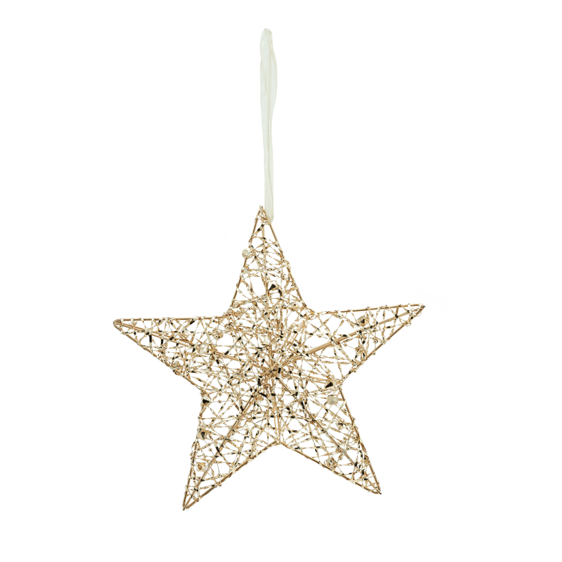 Stern 3D, 25cm aus Metalldraht, mit Perlen, mit Hänger
