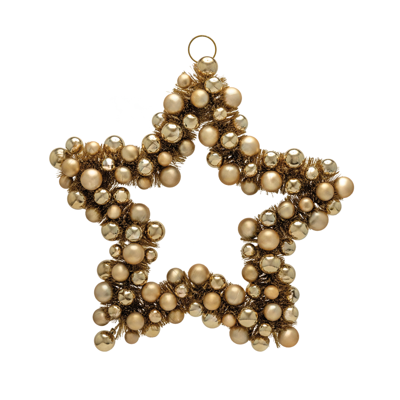 Stern mit Weihnachtskugeln, 40cm aus Kunststoff, beglittert, einseitig beschmückt