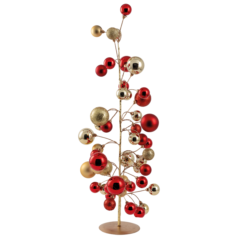 Kugelbaum, mit Standfuß, 75cm Mix aus Ø 3cm, Ø 4cm, Ø 5cm und Ø 6cm aus Kunststoff und Metall, mit 48 Weihnachtskugeln, matt, glänzend,beglittert