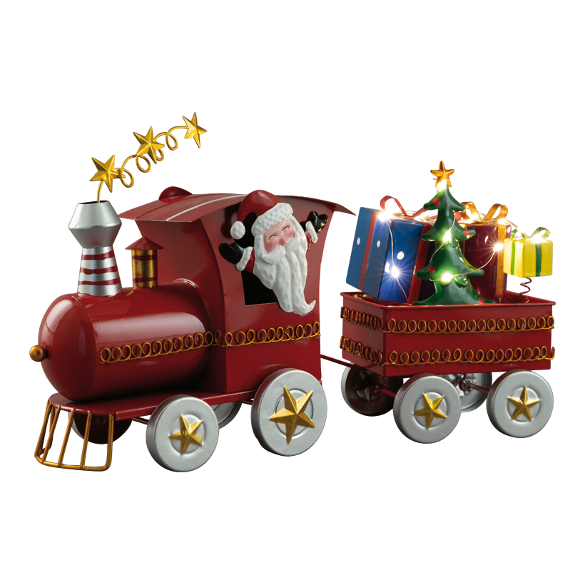 Zug mit Waggon, 39x26x11cm 2-teilig, aus Blech, batteriebetrieben 2x AAA erforderlich