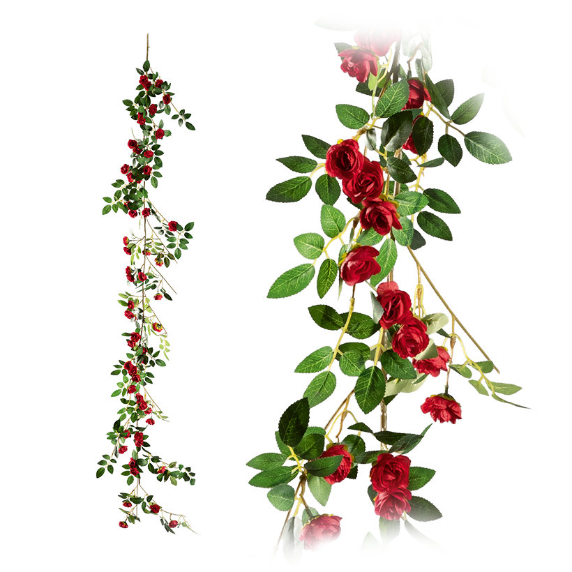 Rosengirlande, 188cm ø 3,5cm mit 54 Rosen, aus Kunststoff/Kunstseide