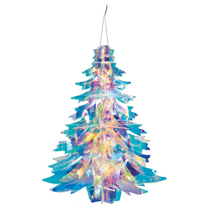 Tannenbaum, faltbar, 32cm aus Folie, holografisch, mit Hänger
