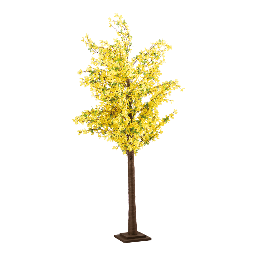 Forsythienbaum, 160cm Holzfuß: 20x20x3cm aus Kunststoff/Kunstseide/Holz
