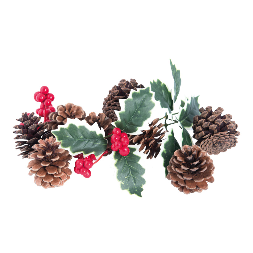Tannenzapfen, ca. 5x5cm dekoriert mit Beeren & Ilex, 9 Stk. im Blister