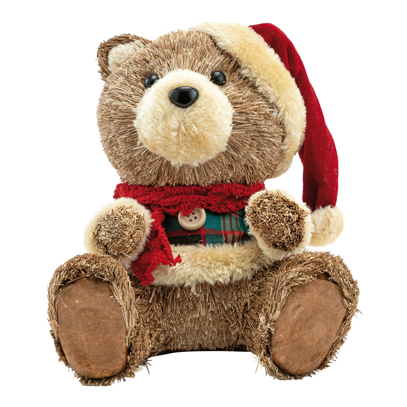 Bär mit Zipfelmütze, 22x19x18cm aus Kunstfasern/Styropor/Stroh, sitzend