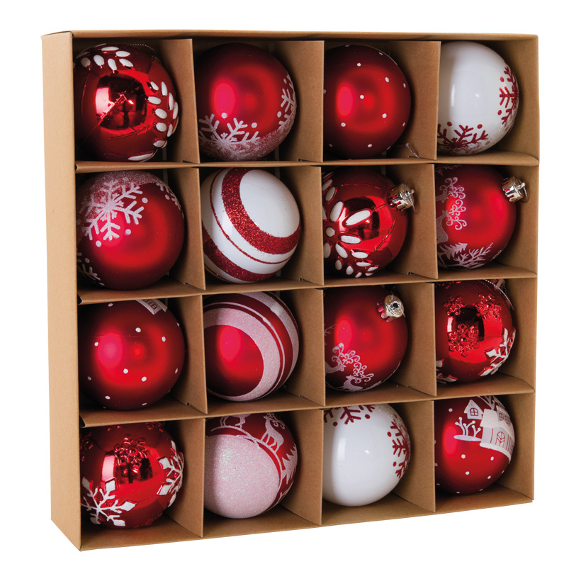 Weihnachtskugeln, ø 8cm 16 Stk., aus Kunststoff, Ornamente, im Blister mit Sichtfenster