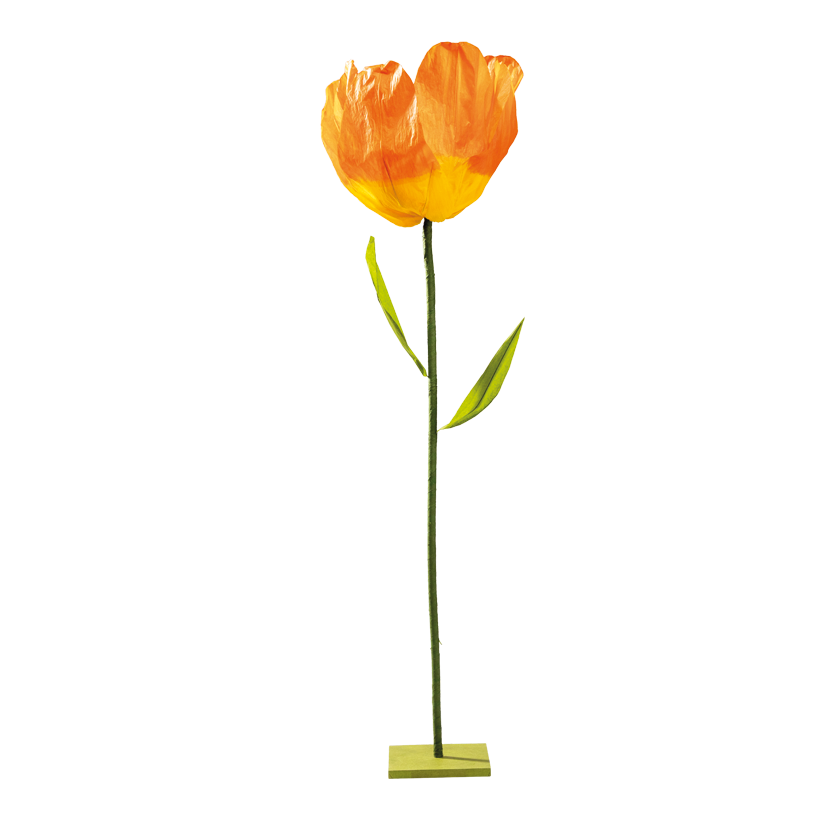 Tulpe auf Holzfuß, 135x35cm Holzfuß: 18x18x1,5cm 2-teilig, aus Papier, biegsam
