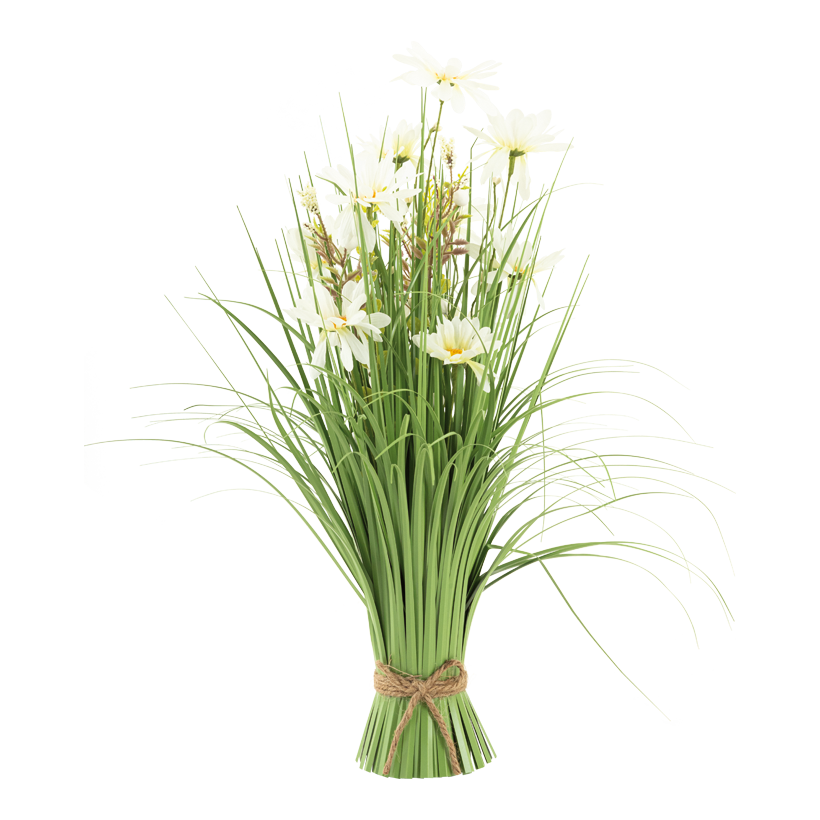 Grasbündel mit Margeriten, 50cm Fuﬂ: ⌀ 8cm, Breite: 30cm aus Kunststoff/Kunstseide