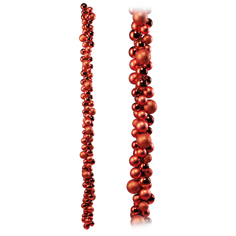 Guirlande de boules de Noël, 170cm Ø 4cm, 5cm und 6cm en plastique, 120 boules mates, brillantes et pailletées