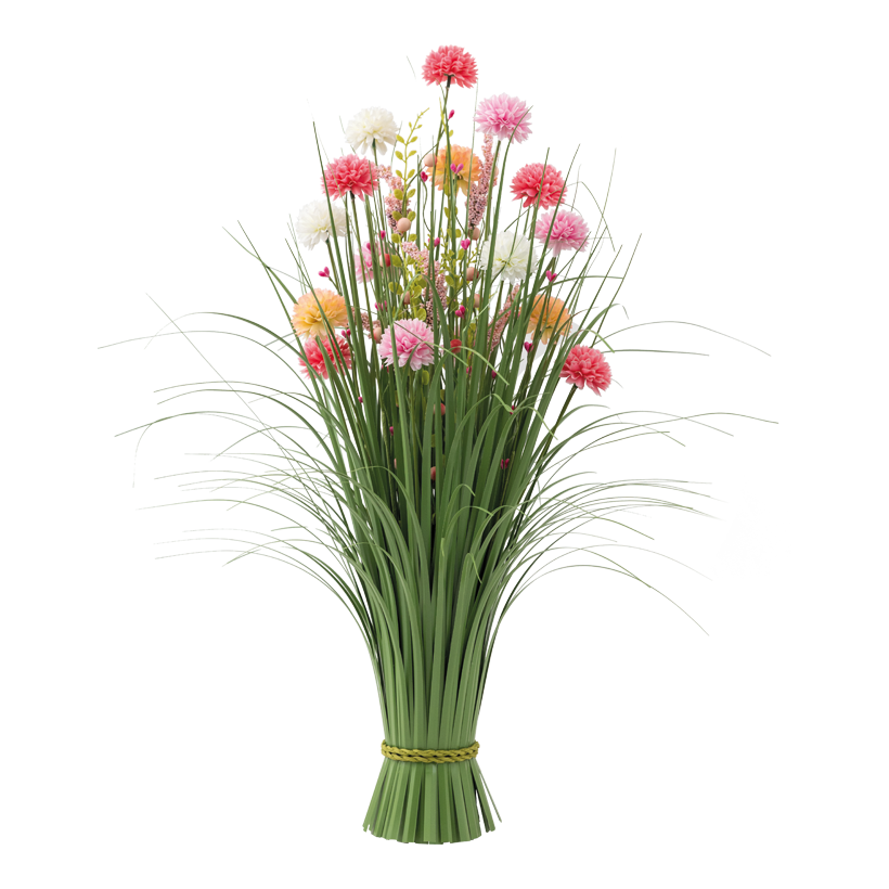 Grasbündel mit Chrysanthemen, 70x30cm Fuß: ø 8cm aus Kunststoff/Kunstseide