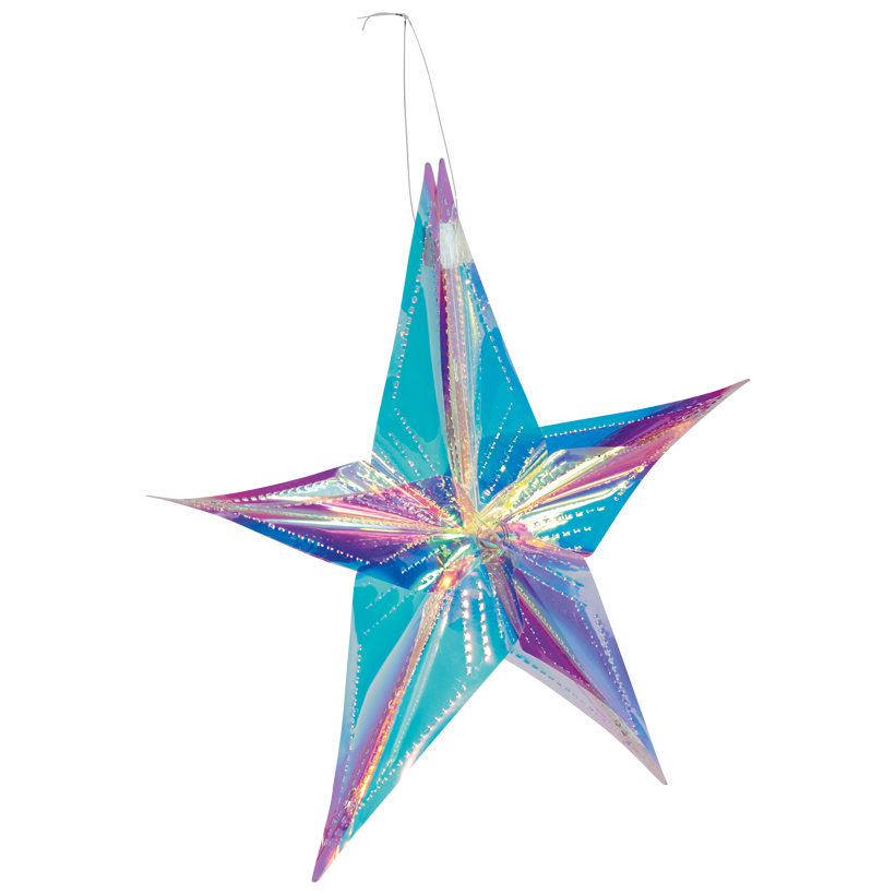 Faltstern, 5-zackig, 30cm aus Folie, holografisch, mit Hänger