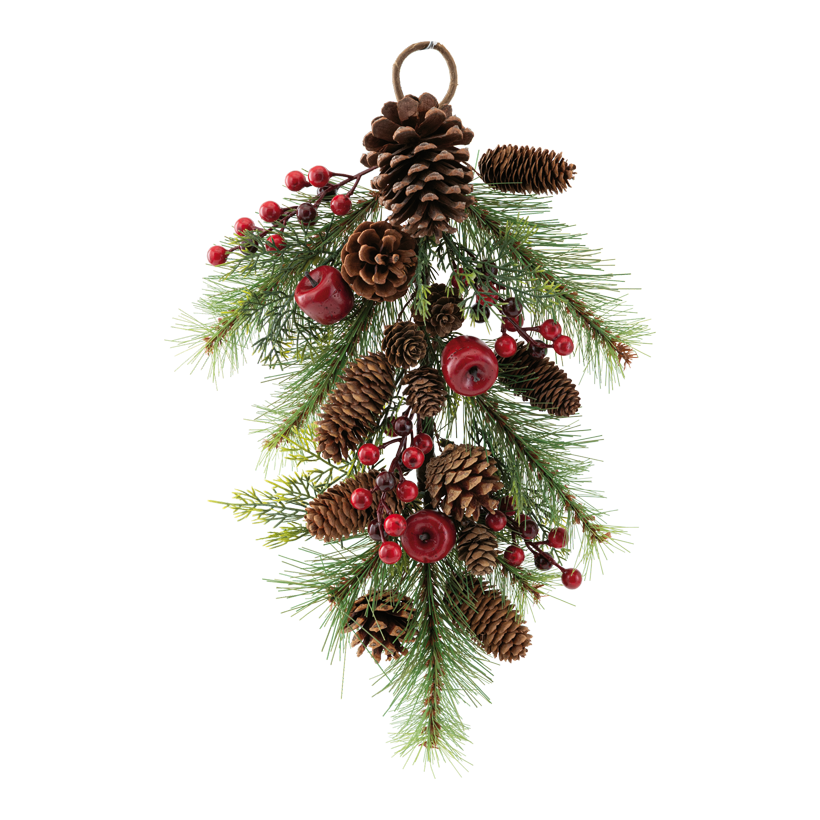 Hänger, 46x30cm aus Kunststoff/Naturmaterial, dekoriert mit Zapfen, BeerenäÄpfel