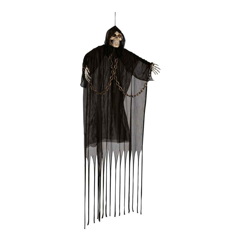 Gruselfigur "Skelett", 190x120x18cm 3x AA Batterien erforderlich aus Kunststoff/Stoff, animierte Arme & Soundeffekte, mit Hänger