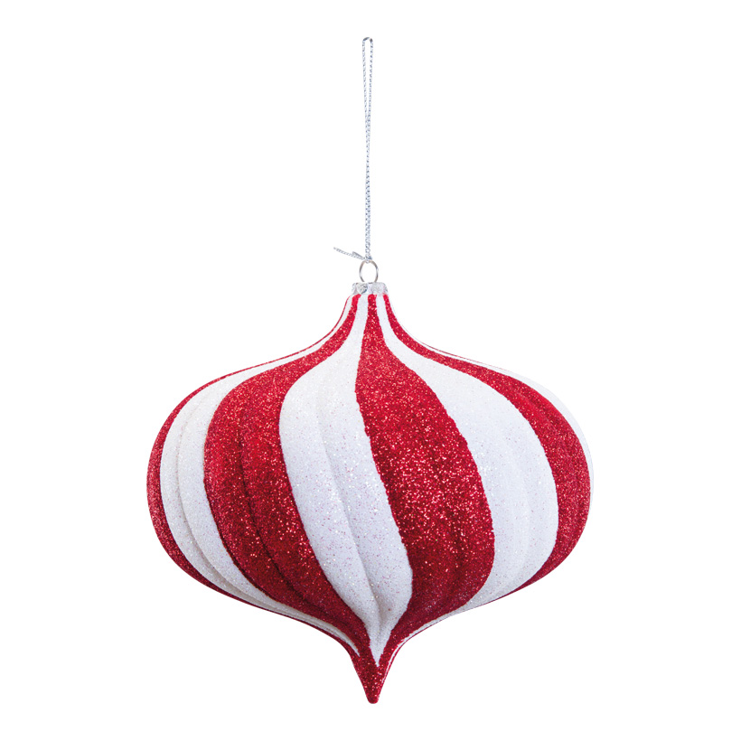 Ornament, Ø 15cm aus Kunststoff, zwiebelförmig, beglittert, mit Hänger Ornament, Ø 15cm aus Kunststoff, zwiebelförmig, beglittert, mit Hänger