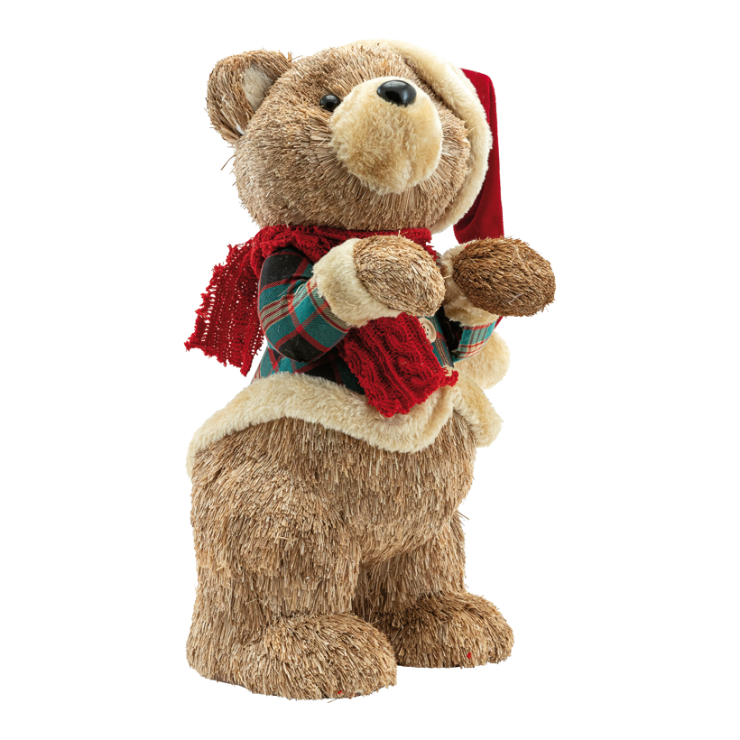 Bär mit Zipfelmütze, 43x26x22cm  aus Kunstfasern/Styropor/Stroh, stehend