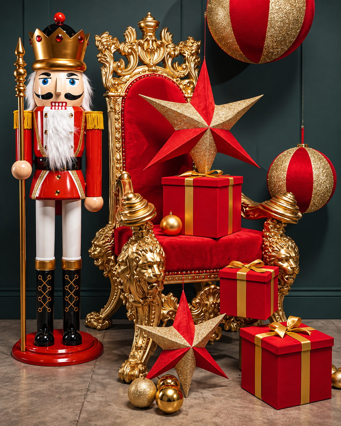 Weihnachtlicher Nussknacker-Thron mit Geschenken