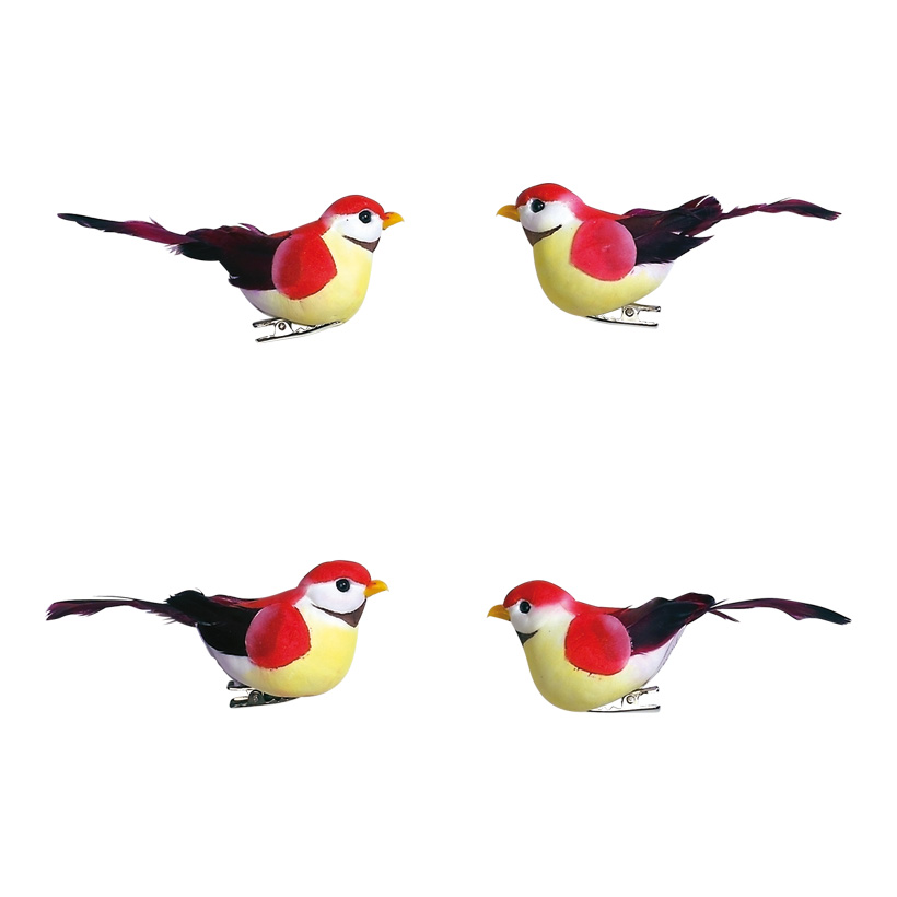 # Vögel 9,5x3,5 x4,5 cm Schaum/Federn, 4 Stk./Satz # Vögel 9,5x3,5 x4,5 cm Schaum/Federn, 4 Stk./Satz