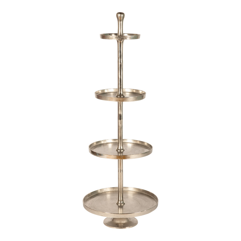 Etagere, H: 166cm Ø 60cm vierstufig, mehrteilig, aus Alu und Nickel Etagere, H: 166cm Ø 60cm vierstufig, mehrteilig, aus Alu und Nickel