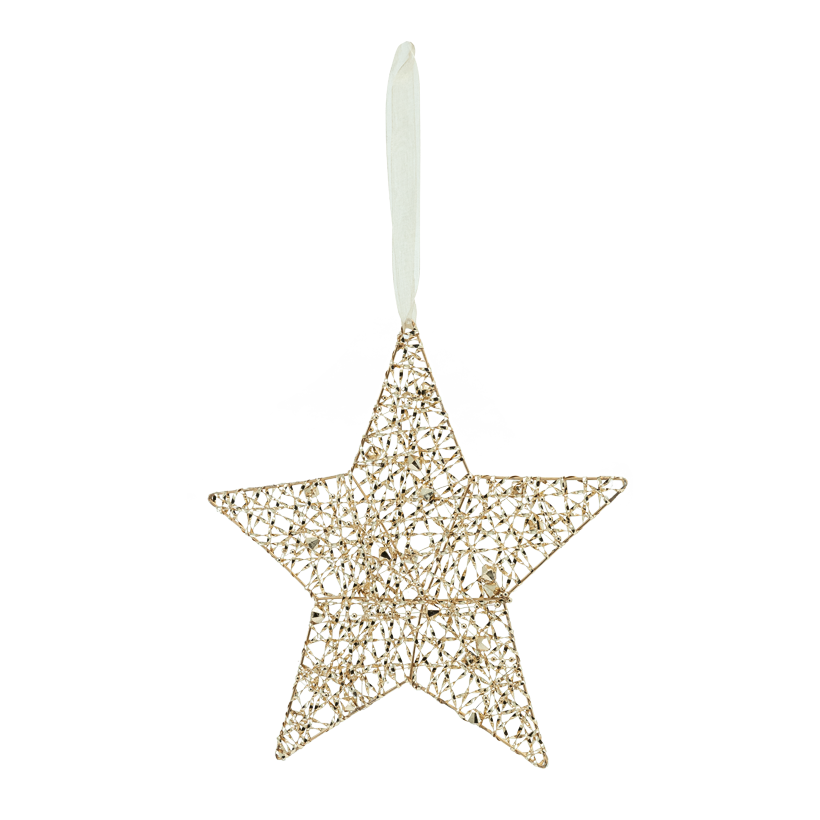 Stern mit Perlen, 25cm aus Metalldraht, flach, mit Hänger