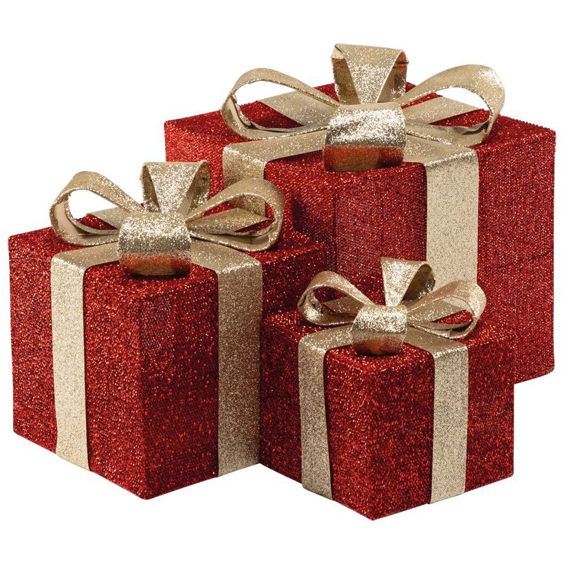 Geschenkpäckchen, 17x15x15cm, 25x20x20cm und 29x25x25cm 3 Stk./Set, aus Glitzerstoff und Metall, ineinander passend