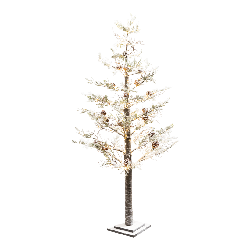 Baum, 160cm mit Standfuß:24x24x4,5cm mit 450 LEDs, 2-teilig, aus Kunststoff/MDF/Papier, mit Tannenzapfen, beschneit, mit IP44 Stecker