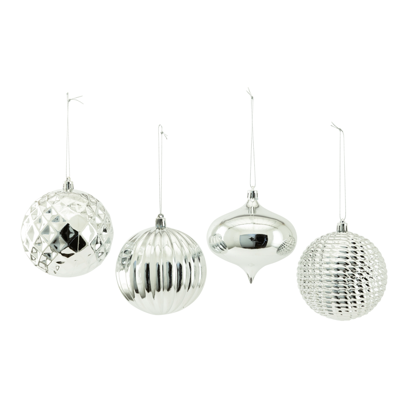 Ornamente, 10cm 0 im 4-er Set, aus Kunststoff, mit Hänger