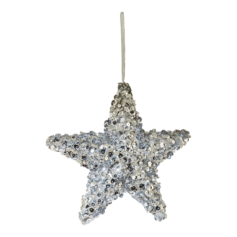 Stern, 21x5cm aus Styropor, mit Glitzer und Pailletten, mit Hänger