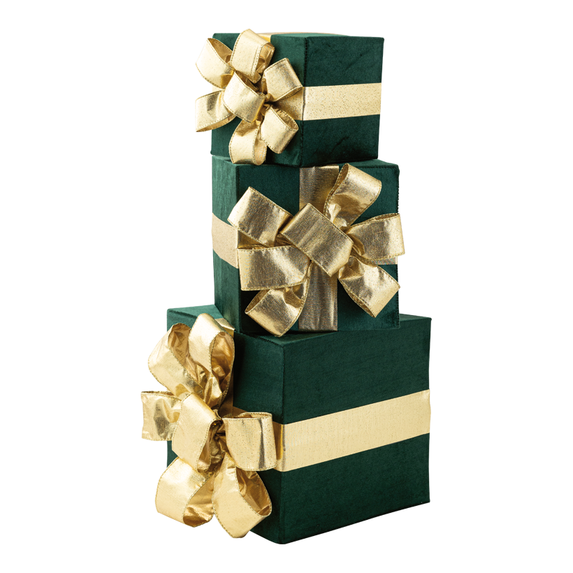Geschenkpäckchen 25x25x28cm, 20x20x26cm, 15,5x15,5x18cm im 3-er Set, aus Samt, ineinander passend